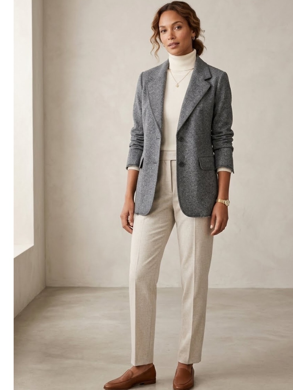 Talbots grey two button blazer wool blend mid weight long line relaxed 12W new